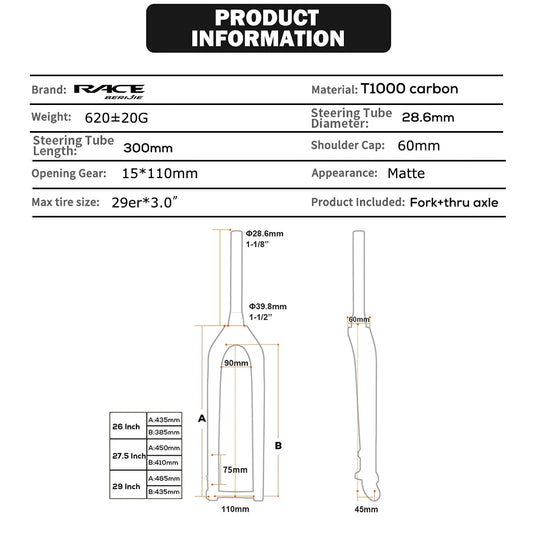 MTB Thru Axle 15*110mm Boost Fork,Full Carbon Bike Straight Or Tapared Rigid Bicycle Front Fork,26"/27.5"/29" ,Disc Brake
