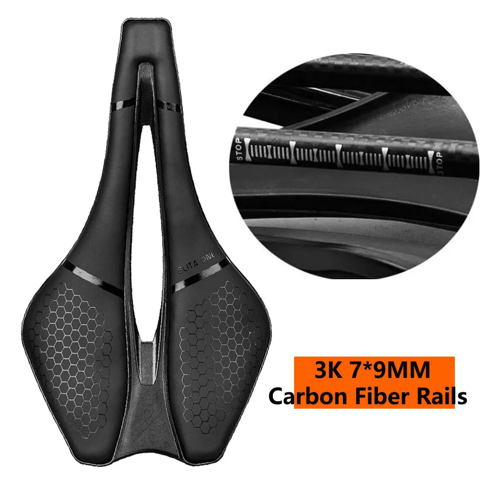 Ultralight Hollow Comfortable Bicycle Saddle, 143 Carbon Rails, MTB Road Bike Seat, Bicycle Cushion Parts