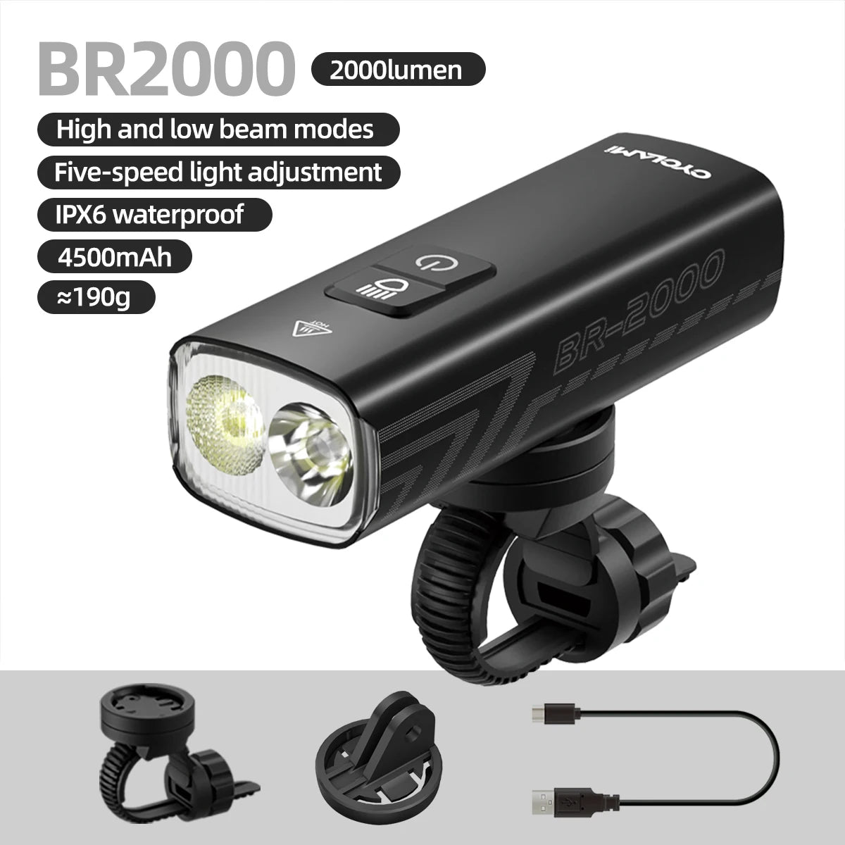 2000 Lumens CYCLAMI Bike Headlight Bicycle Flashlight Handlebar
