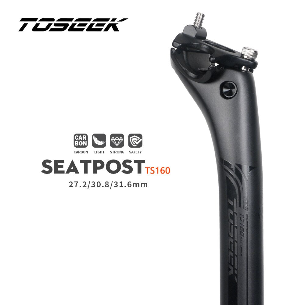 TOSEEK Carbon 27.2 31.6mm Length 400mm Matte Black MTB/Road Bike SeatPosts