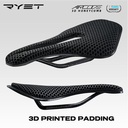 RYET 3D Printed Bicycle Saddle Carbon Fiber Ultralight Hollow Comfortable Breathable MTB Mountain Road bike Cycling Seat