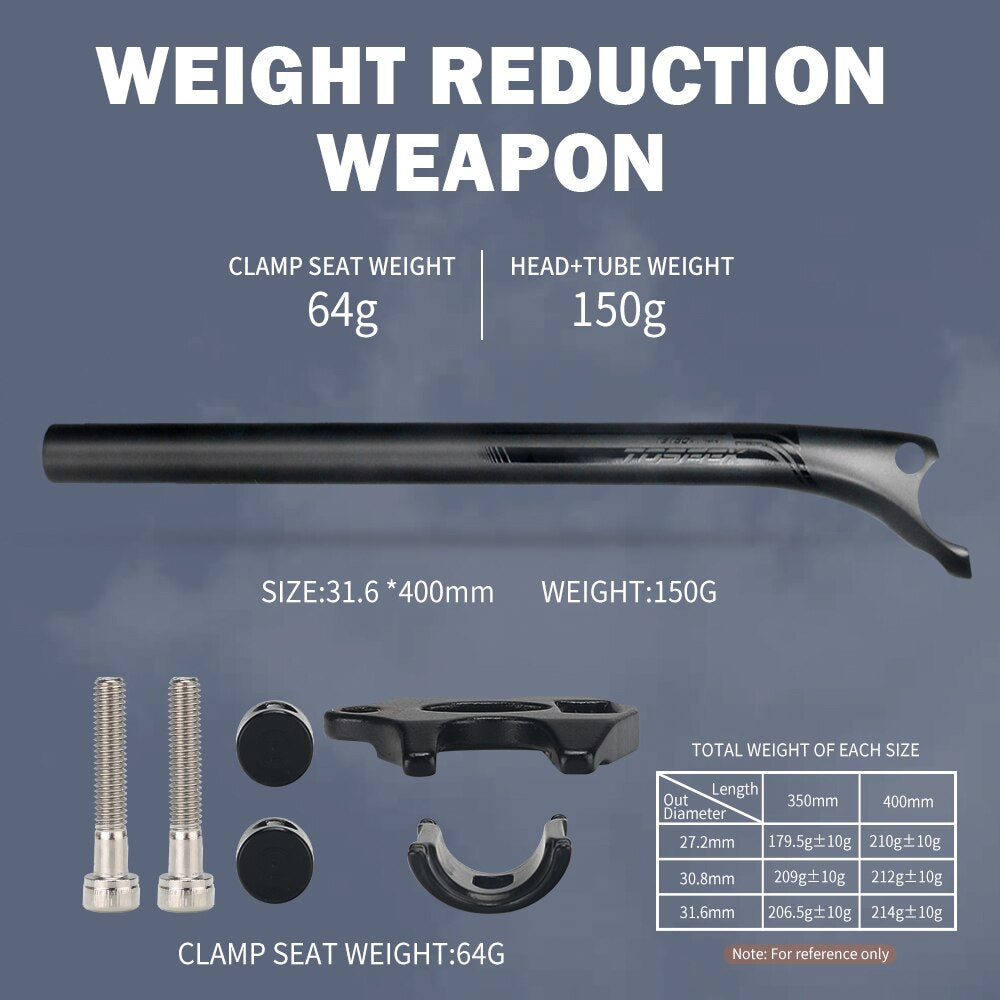 TOSEEK Carbon 27.2 31.6mm Length 400mm Matte Black MTB/Road Bike SeatPosts
