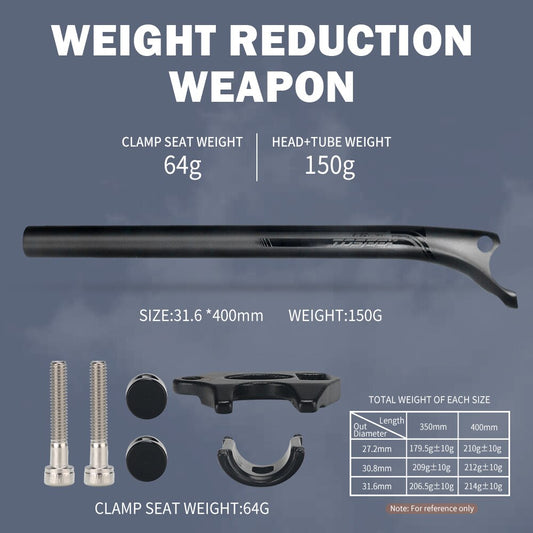 TOSEEK Carbon 27.2 31.6mm Length 400mm Matte Black MTB/Road Bike SeatPosts