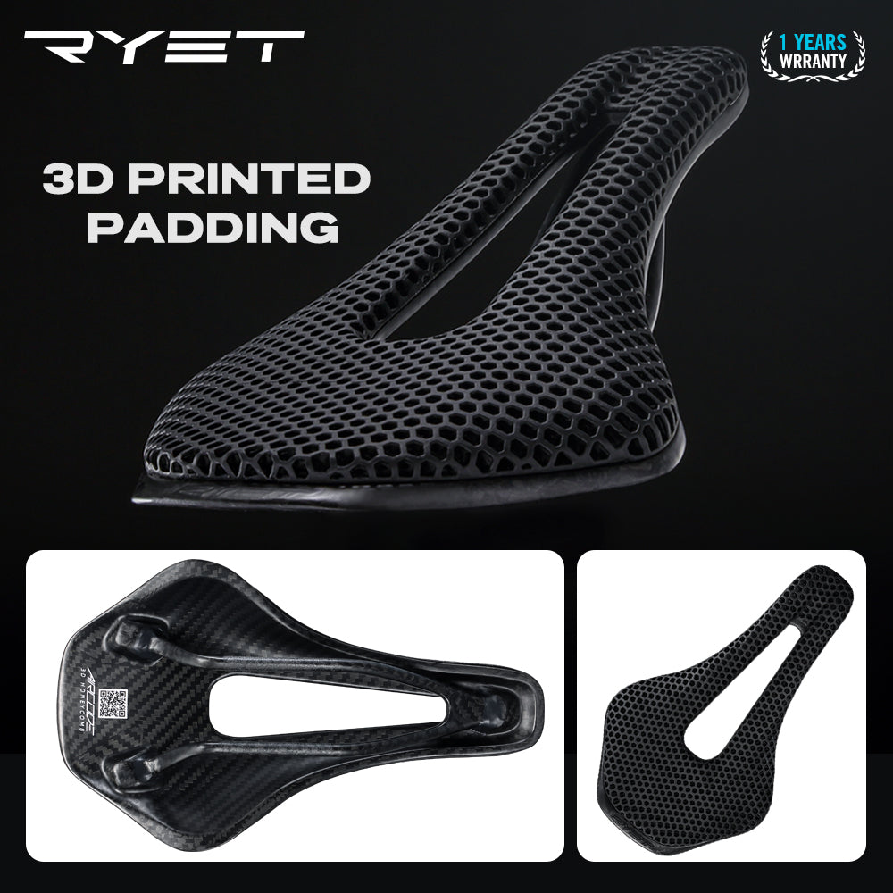 RYET 3D Printed Bicycle Saddle Carbon Fiber Ultralight Hollow Comfortable Breathable MTB Mountain Road bike Cycling Seat