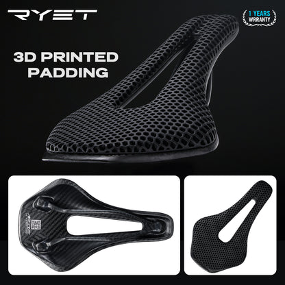 RYET 3D Printed Bicycle Saddle Carbon Fiber Ultralight Hollow Comfortable Breathable MTB Mountain Road bike Cycling Seat