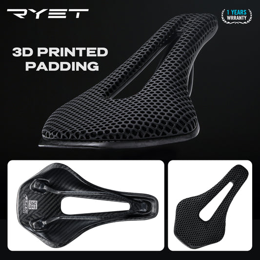 RYET 3D Printed Bicycle Saddle Carbon Fiber Ultralight Hollow Comfortable Breathable MTB Mountain Road bike Cycling Seat