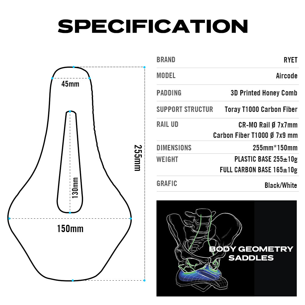 RYET 3D Printed Bicycle Saddle Carbon Fiber Ultralight Hollow Comfortable Breathable MTB Mountain Road bike Cycling Seat