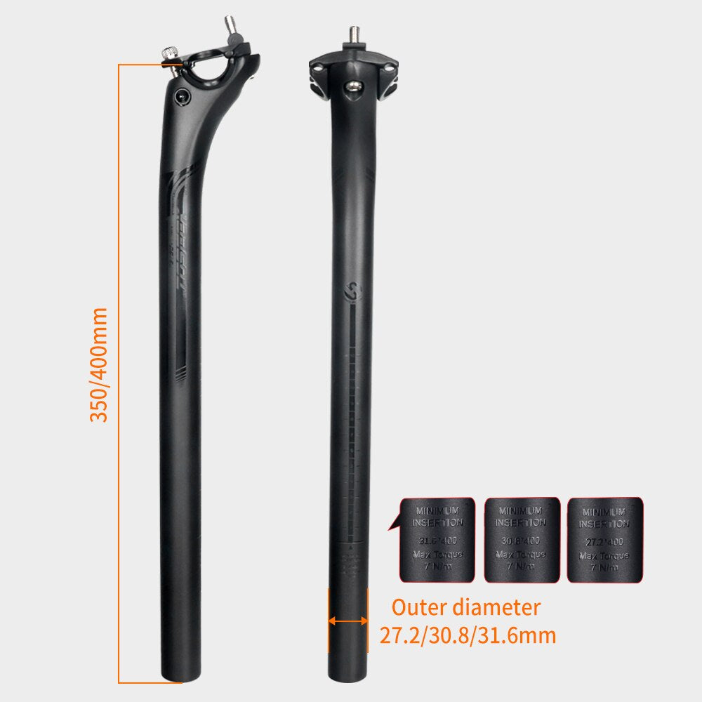 TOSEEK Carbon 27.2 31.6mm Length 400mm Matte Black MTB/Road Bike SeatPosts