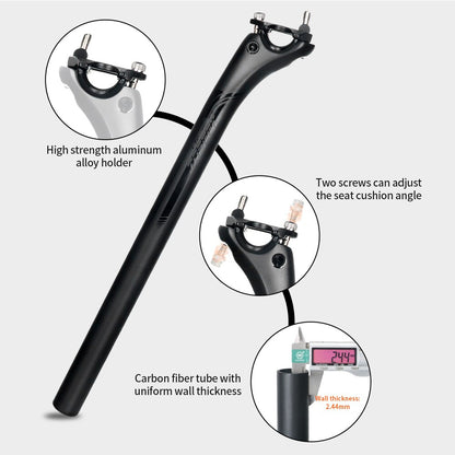 TOSEEK Carbon 27.2 31.6mm Length 400mm Matte Black MTB/Road Bike SeatPosts