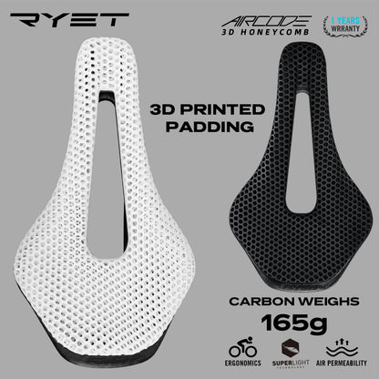 RYET 3D Printed Bicycle Saddle Carbon Fiber Ultralight Hollow Comfortable Breathable MTB Mountain Road bike Cycling Seat