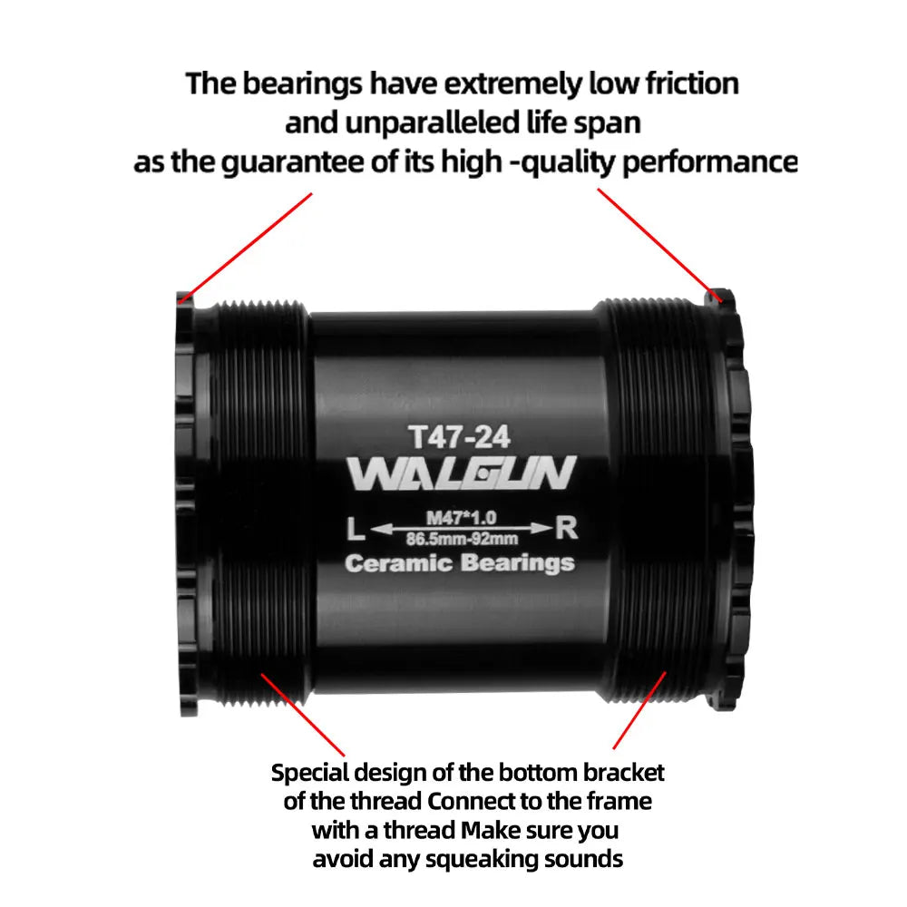 WALGUN T47 Bike Bottom Bracket Ceramic Bearing 86 86.5 92 Inboard Threaded BB for 24/22mm Road MTB Mountain Bicycle Crankset