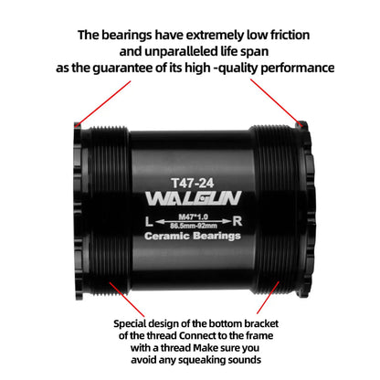 WALGUN T47 Bike Bottom Bracket Ceramic Bearing 86 86.5 92 Inboard Threaded BB for 24/22mm Road MTB Mountain Bicycle Crankset