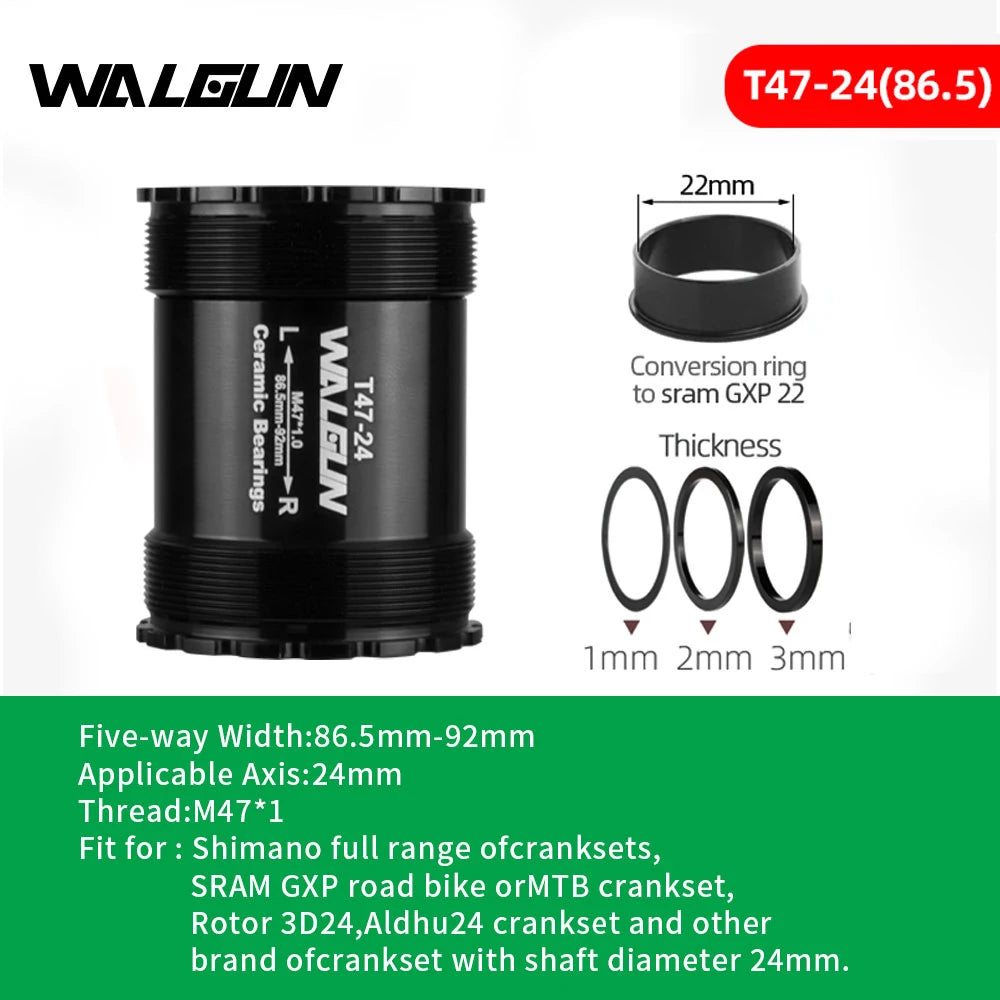 WALGUN T47 Bike Bottom Bracket Ceramic Bearing 86 86.5 92 Inboard Threaded BB for 24/22mm Road MTB Mountain Bicycle Crankset