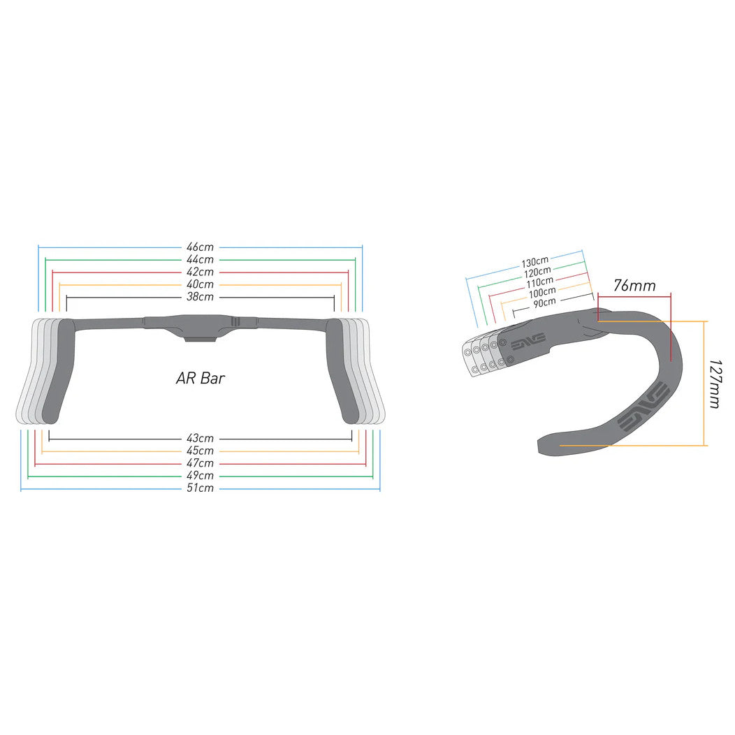 ENVE SES AR handlebar width and geometry diagram