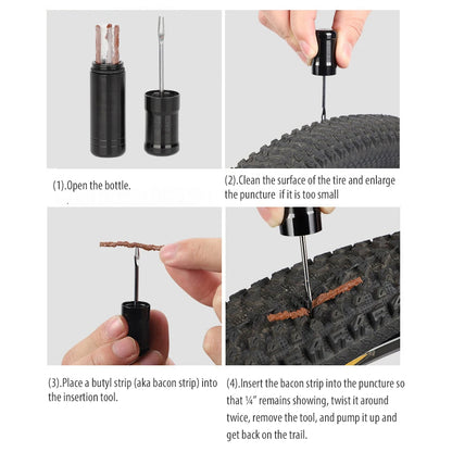 Bike Tubeless Tire Repair Kit Slug Plug Stopper Rubber Bacon Strips and Insertion Tool For Fixing Puncture Flat Road MTB Bicycle