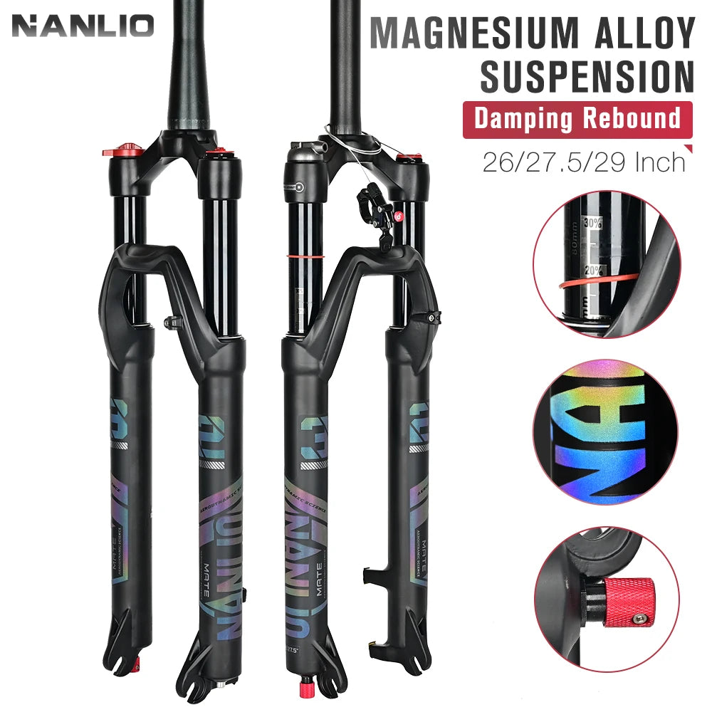 NANLIO X7 PRO MTB Air Suspension Fork 26/27.5/29er 120/140mm Rebound Remote Lockout Straight/Tapered 100x9/100x15mm QR/Thru Axle
