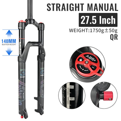 NANLIO X7 PRO MTB Air Suspension Fork 26/27.5/29er 120/140mm Rebound Remote Lockout Straight/Tapered 100x9/100x15mm QR/Thru Axle