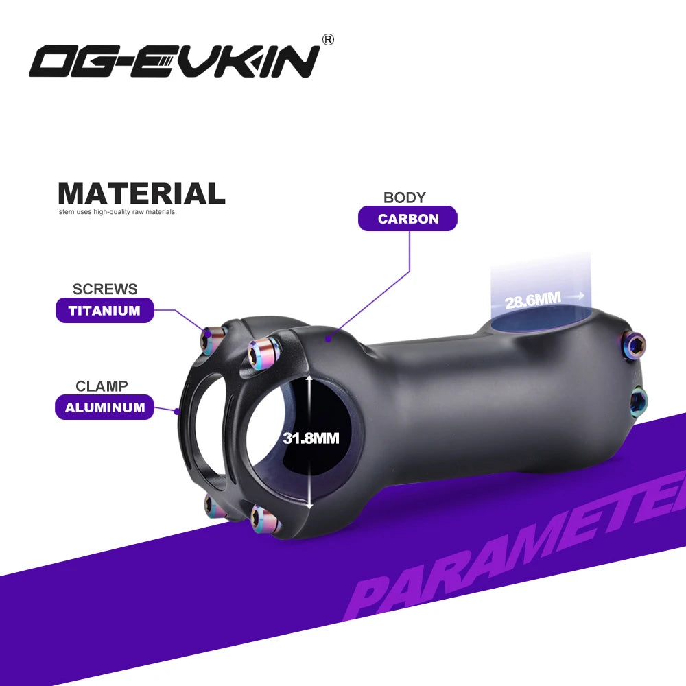 OG-EVKIN BS-004 Pro+ T1000 Carbon Stem 10 Degree 31.8MM Titanium Road Bike Stem Positive and Negative Cycling MTB Bicycle Parts