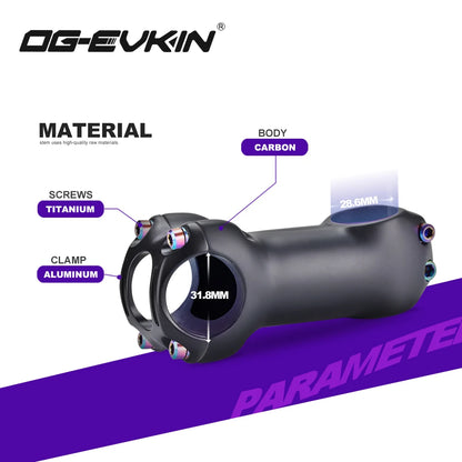 OG-EVKIN BS-004 Pro+ T1000 Carbon Stem 10 Degree 31.8MM Titanium Road Bike Stem Positive and Negative Cycling MTB Bicycle Parts