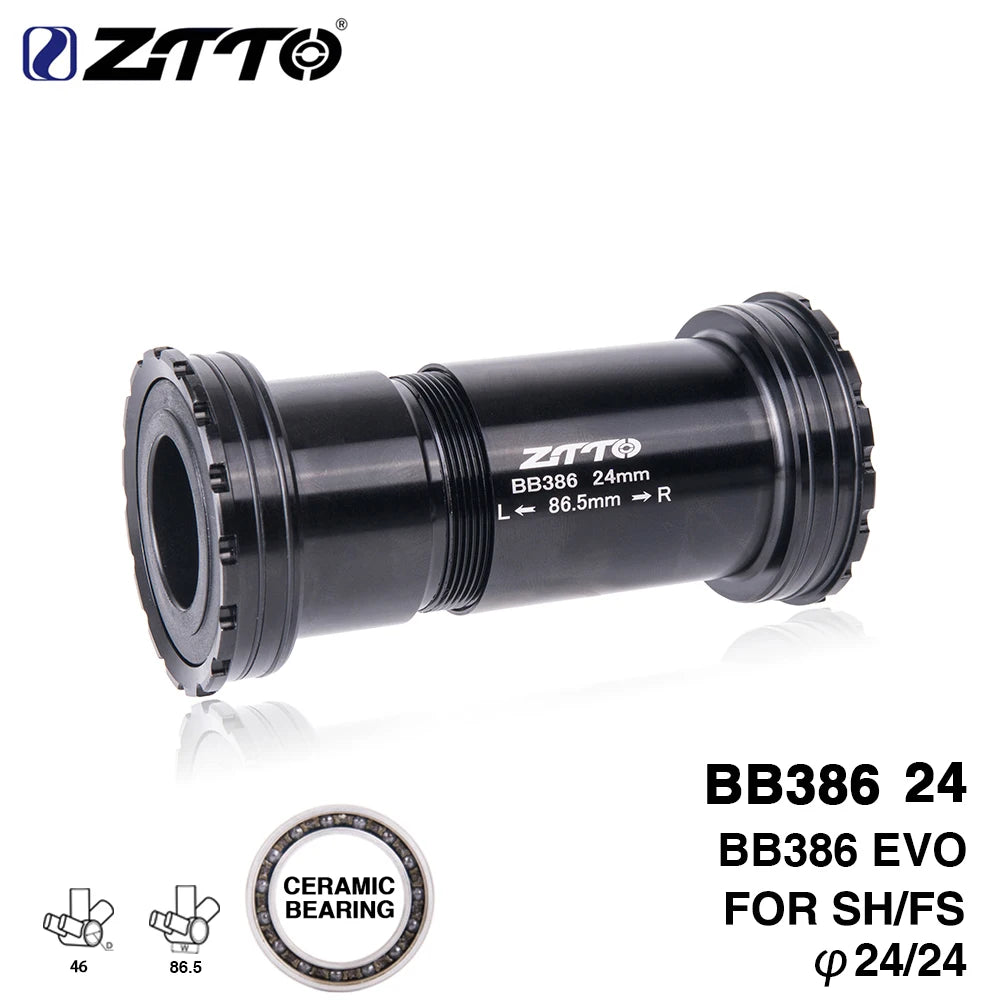 ZTTO BB386 Ceramic Threaded Lock Bottom Bracket 24mm 29mm 30mm for 386 46mm Frame to 24 29 DUB 30 Crank axle