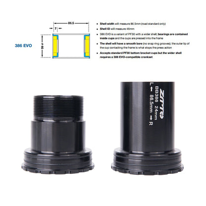 ZTTO BB386 Ceramic Threaded Lock Bottom Bracket 24mm 29mm 30mm for 386 46mm Frame to 24 29 DUB 30 Crank axle