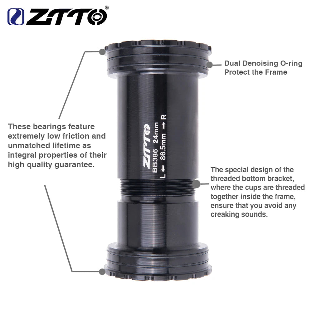 ZTTO BB386 Ceramic Threaded Lock Bottom Bracket 24mm 29mm 30mm for 386 46mm Frame to 24 29 DUB 30 Crank axle