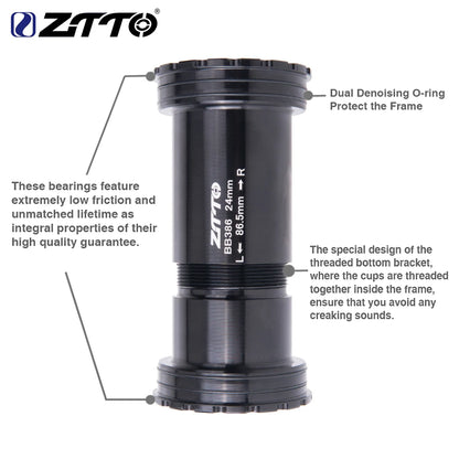 ZTTO BB386 Ceramic Threaded Lock Bottom Bracket 24mm 29mm 30mm for 386 46mm Frame to 24 29 DUB 30 Crank axle