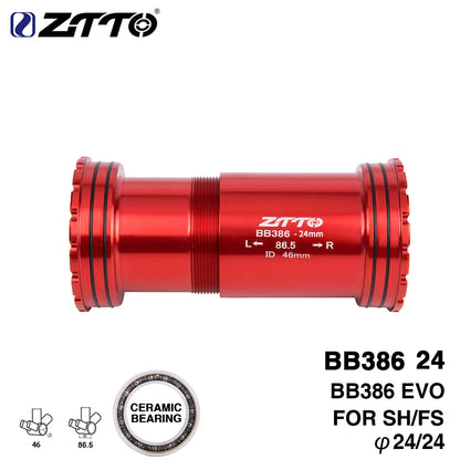 ZTTO BB386 Ceramic Threaded Lock Bottom Bracket 24mm 29mm 30mm for 386 46mm Frame to 24 29 DUB 30 Crank axle