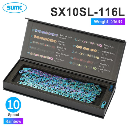 SUMC Bicycle Chain 9 10 11 12 Speed 9s 10s 11s 12s Titanium Ultralight MTB Mountain Road Bike Chains Gold Rainbow Bike Chain
