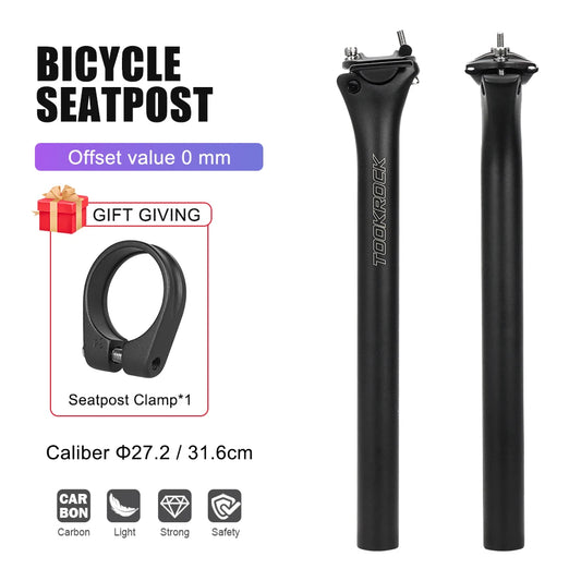 TOSEEK Carbon Seatpost 27.2 31.6mm Length 400mm Matte Black MTB Road Bike Seat Post Seat Tube Bicycle Parts MTB Carbon Canoe