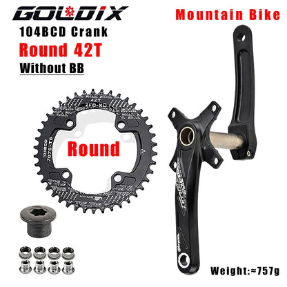 GOLDIX 104BCD Wide and narrow teeth bicycle crankset 170/175mm crank Round/Oval chain ring 32T/34T/36T/38T Bicycle crankset