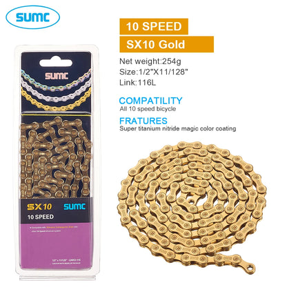 SUMC Bicycle Chain 9 10 11 12 Speed 9s 10s 11s 12s Titanium Ultralight MTB Mountain Road Bike Chains Gold Rainbow Bike Chain