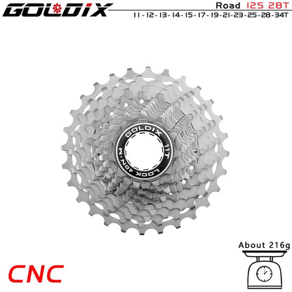 GOLDIX Ultralight CNC Road Bike Cassette 11/12 Speed k7 11S 12S 28T/32T/34T/36T Cassette Sprocket for SHIMANO HG