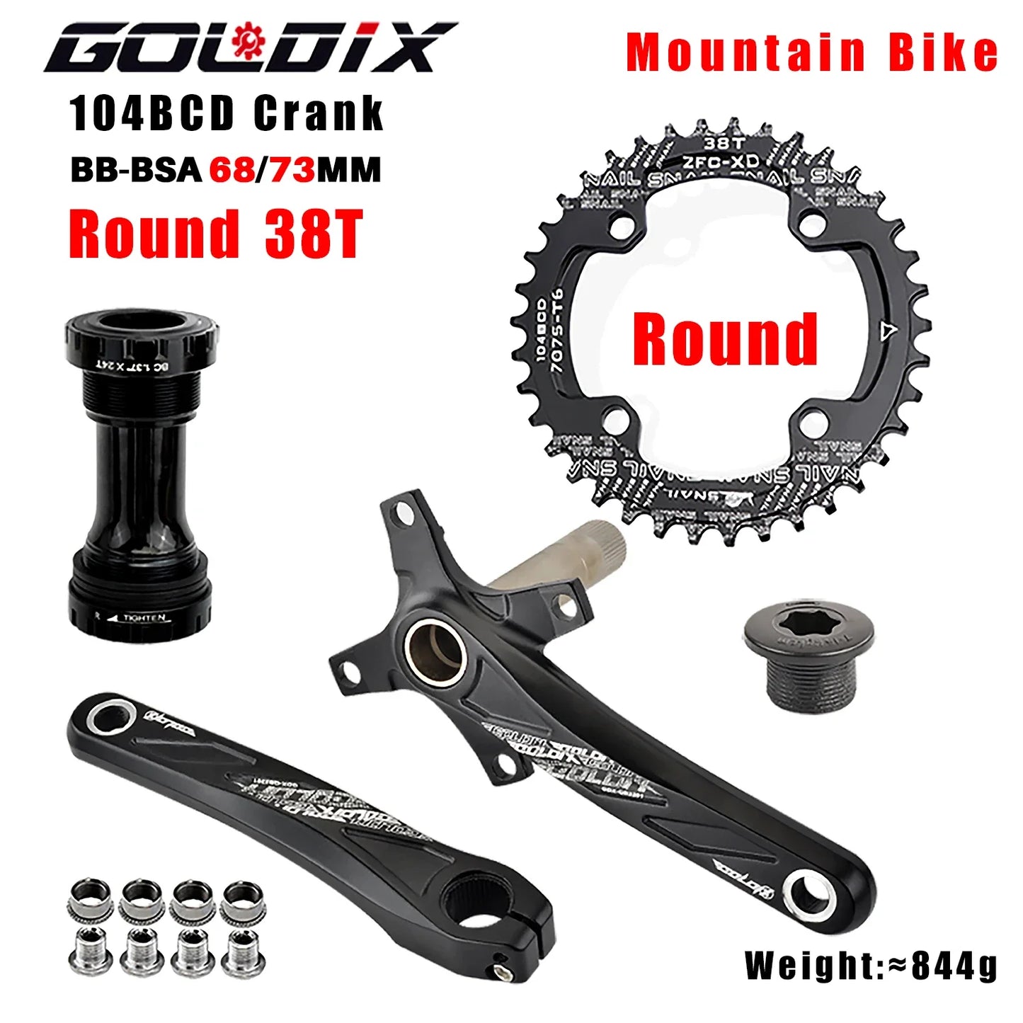 GOLDIX 104BCD Wide and narrow teeth bicycle crankset 170/175mm crank Round/Oval chain ring 32T/34T/36T/38T Bicycle crankset
