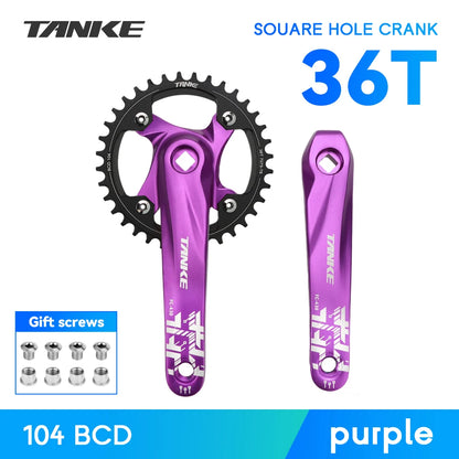 TANKE Bicycle Crank Square Hole Sprocket 104BCD 170mm Red Black Crank Round 32/34/36/38/40/42/44T Narrow Chainrings MTB Crankset