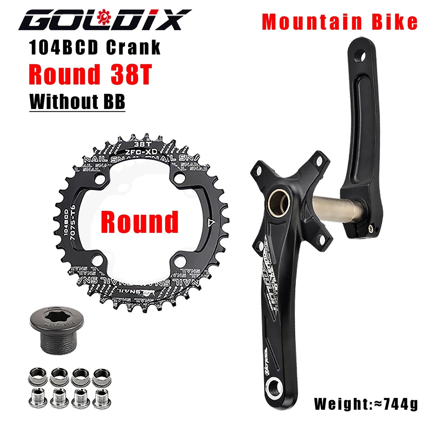 GOLDIX 104BCD Wide and narrow teeth bicycle crankset 170/175mm crank Round/Oval chain ring 32T/34T/36T/38T Bicycle crankset
