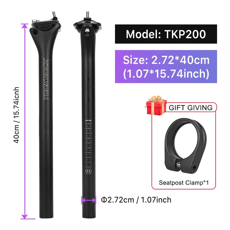 TOSEEK Carbon Seatpost 27.2 31.6mm Length 400mm Matte Black MTB Road Bike Seat Post Seat Tube Bicycle Parts MTB Carbon Canoe