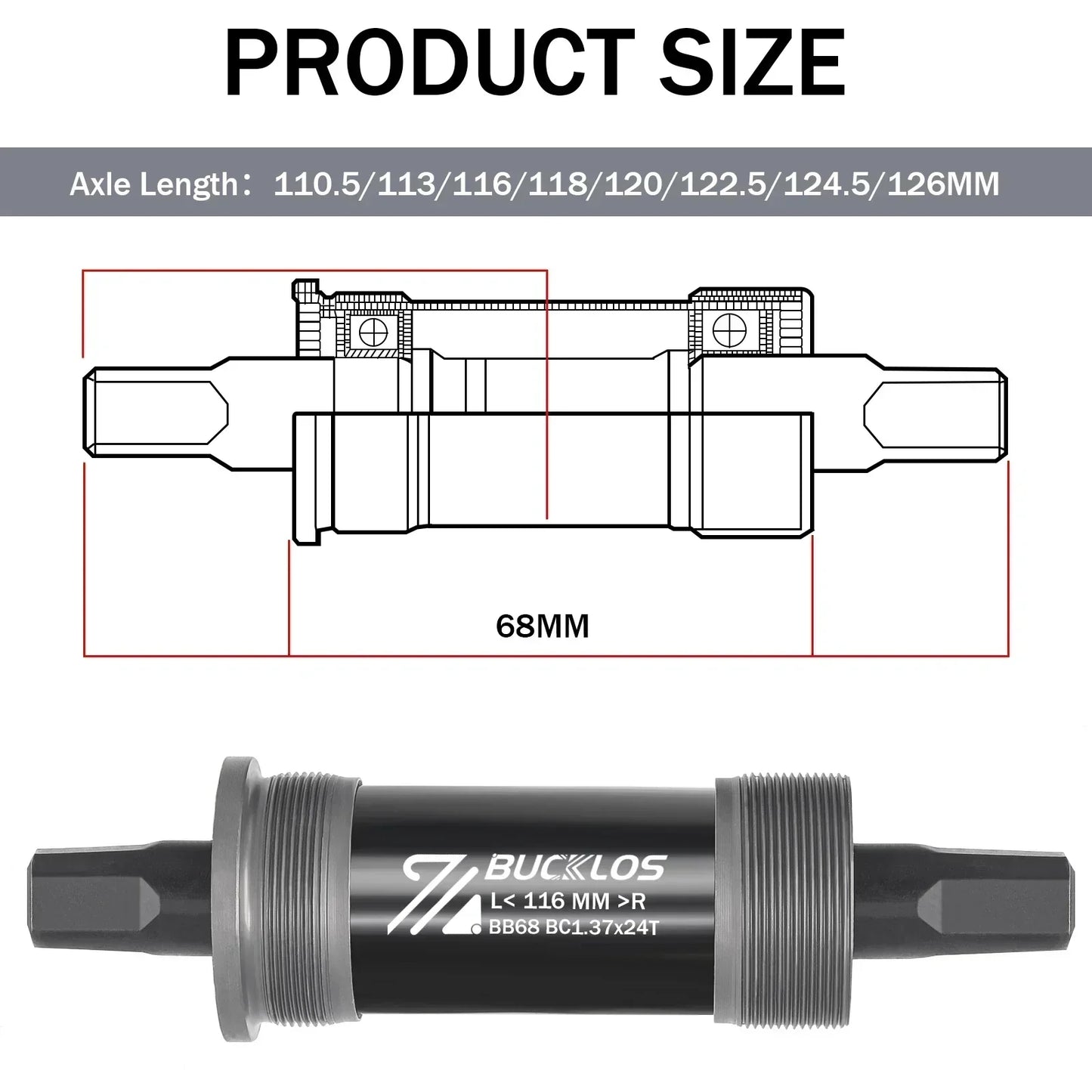 BUCKLOS Bike Bottom Bracket Square Hole Road Mountain Bike E-Bike Crank BB BB68 BB80 BB90 BB100 BB110 BB120 MTB Crankset Parts
