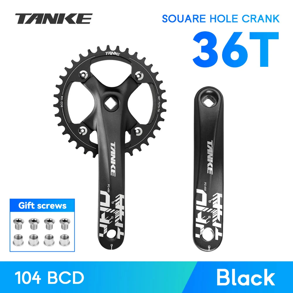 TANKE Bicycle Crank Square Hole Sprocket 104BCD 170mm Red Black Crank Round 32/34/36/38/40/42/44T Narrow Chainrings MTB Crankset