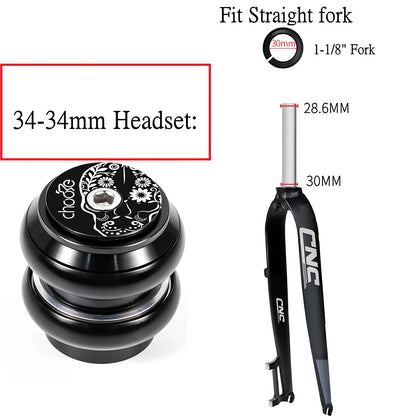 Chooee 1-1/8" Threadless Bicycle Headset - 28.6*34*30mm for MTB Road BMX Folding Bike Straight Fork Steering Column