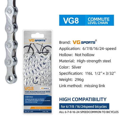 1pc VG Sports 8 9 10 11 Speed Velocidade Bicycle Chain 8s 9s 10s 11s MTB Mountain Road Bike Chain Bike Parts Bicycle Accessories