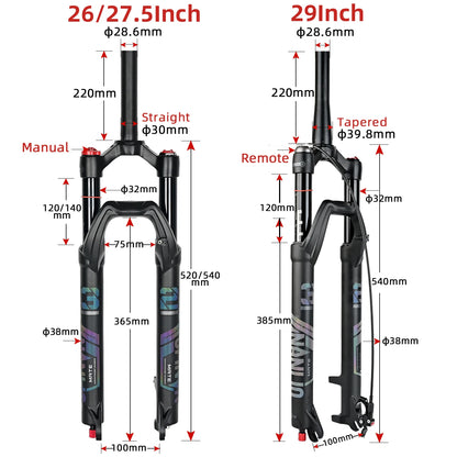 NANLIO X7 PRO MTB Air Suspension Fork 26/27.5/29er 120/140mm Rebound Remote Lockout Straight/Tapered 100x9/100x15mm QR/Thru Axle