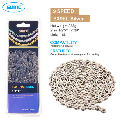 SUMC Bicycle Chain 9 10 11 12 Speed 9s 10s 11s 12s Titanium Ultralight MTB Mountain Road Bike Chains Gold Rainbow Bike Chain