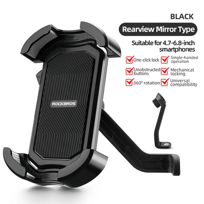 ROCKBROS Bicycle Phone Mount 4.7-6.8 Inch Shockproof 360° Rotate E-bike Motocycle Bike Phone Holder Cycling Phone Stand Bracket