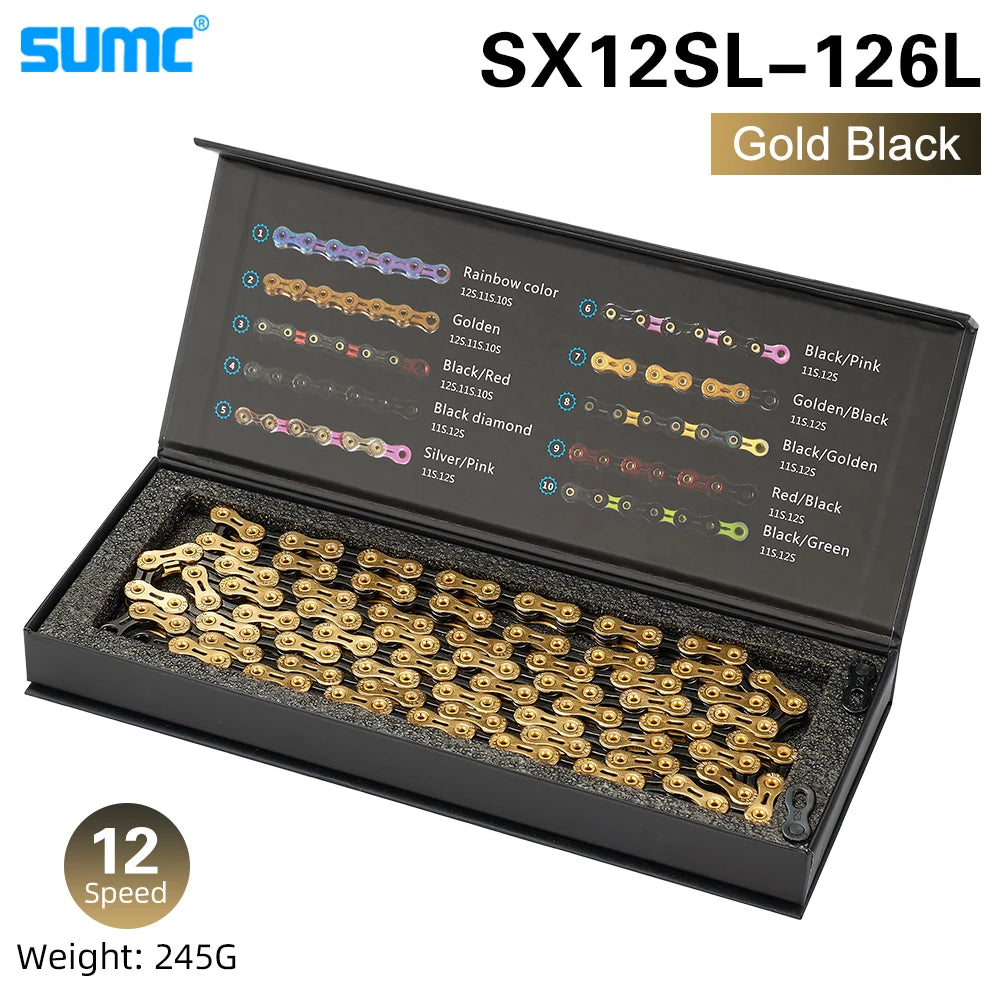 Bicycle Chain SUMC 12Speed Diamond Color Bike Chain MTB Mountain Road Bike UltraLight and Durable 12S Missing Link Chain 12V