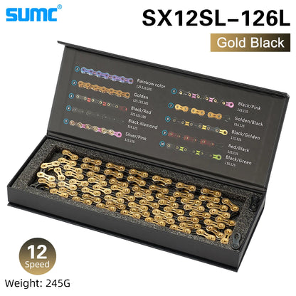 Bicycle Chain SUMC 12Speed Diamond Color Bike Chain MTB Mountain Road Bike UltraLight and Durable 12S Missing Link Chain 12V