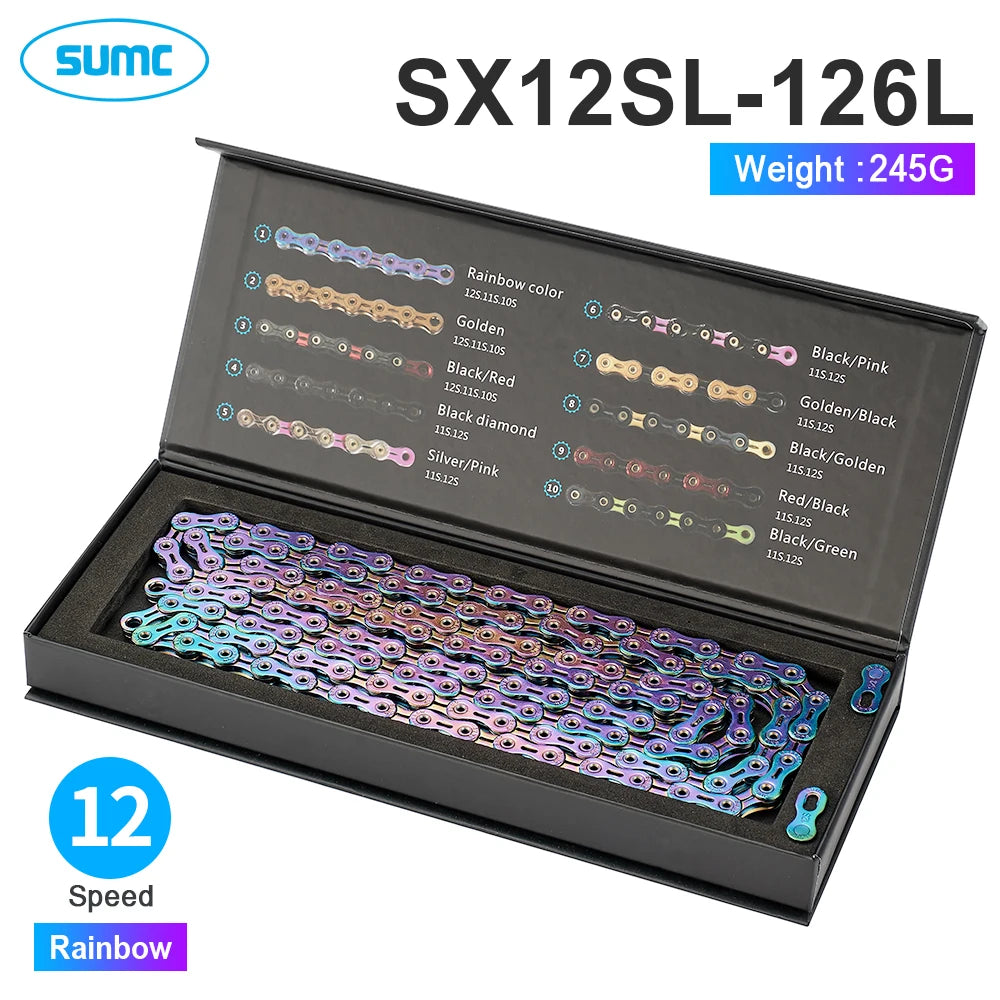 SUMC Bicycle Chain 9 10 11 12 Speed 9s 10s 11s 12s Titanium Ultralight MTB Mountain Road Bike Chains Gold Rainbow Bike Chain