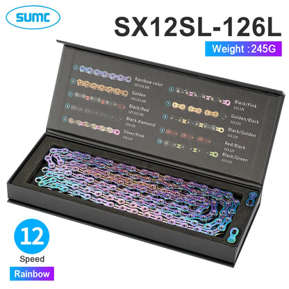 SUMC Bicycle Chain 9 10 11 12 Speed 9s 10s 11s 12s Titanium Ultralight MTB Mountain Road Bike Chains Gold Rainbow Bike Chain