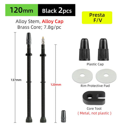 Bicycle No Tube Presta/FV Valve Brass/Alloy Stem Detachable Brass Core 40-120mm Road Bike Tubeless  Core Tool
