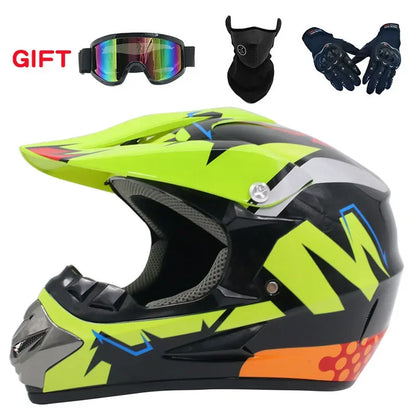 Motorcycle Helmet Off-road Racing Helmet All-season Men's and Women's Mountain Bike Helmet with Glasses,face Mask,and Gloves
